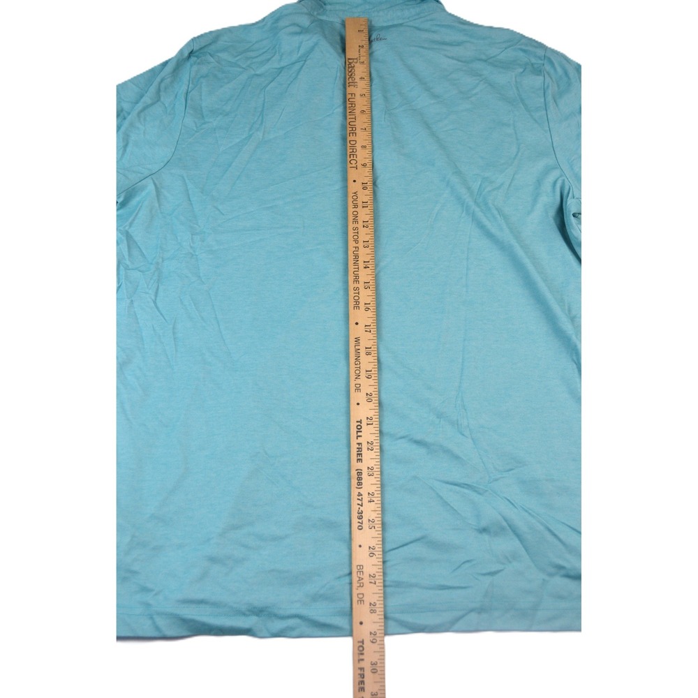 TravisMathew Mens XL Teal Blue Striped Pima Cotton Blend Short Sleeve Polo Shirt - Picture 9 of 10